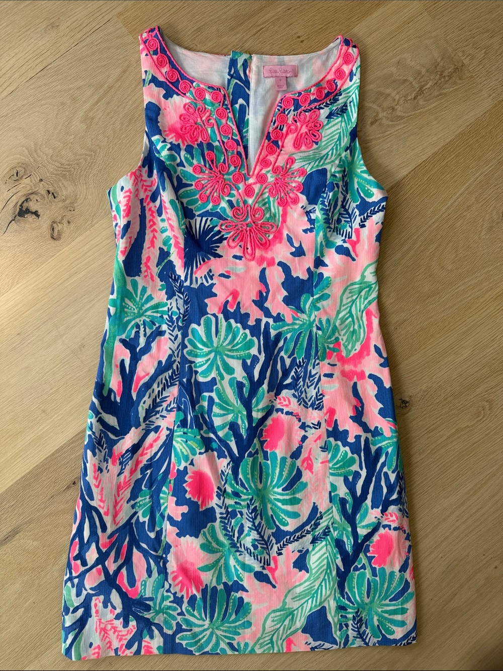 Lilly Pulitzer Pink Blue Green Floral Embroidered Shift Dress